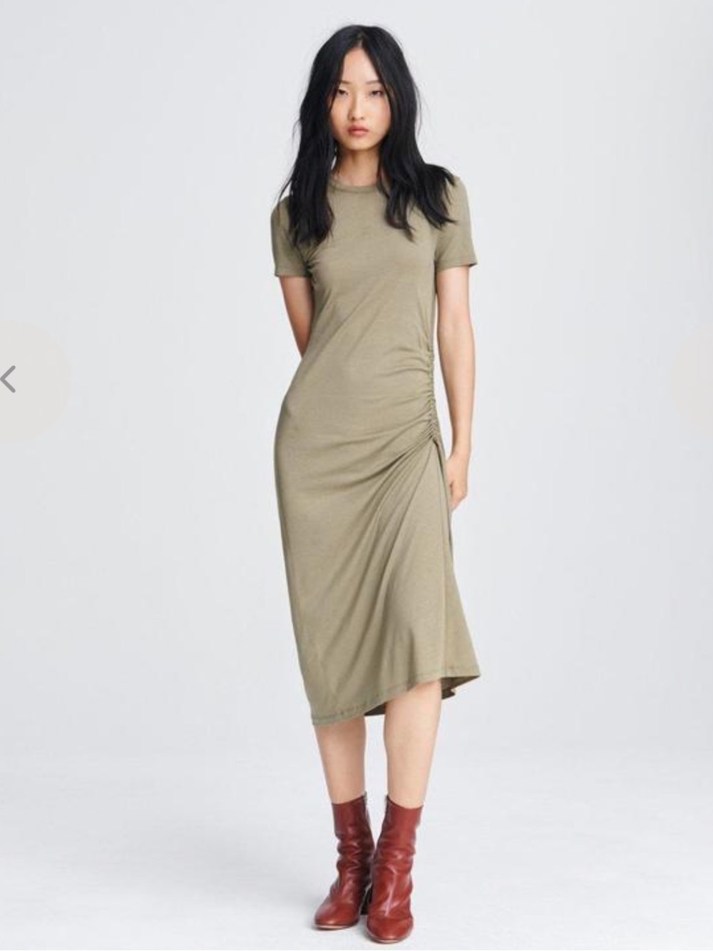 $340 Rag & Bone Women's Green Ina Ruched Short Sleeve T-Shirt Dress Size S